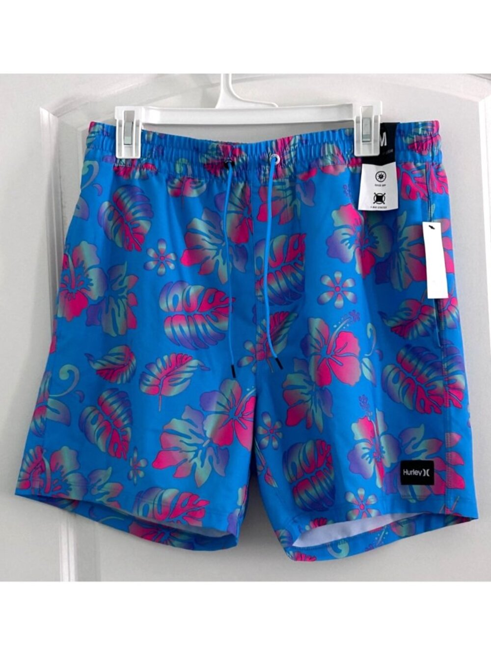 Hurley Mens Blue Tropical Floral Print Swim Trunks Quick-Dry 6" Inseam Size M